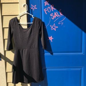 Little black flower emboss print cross back dress